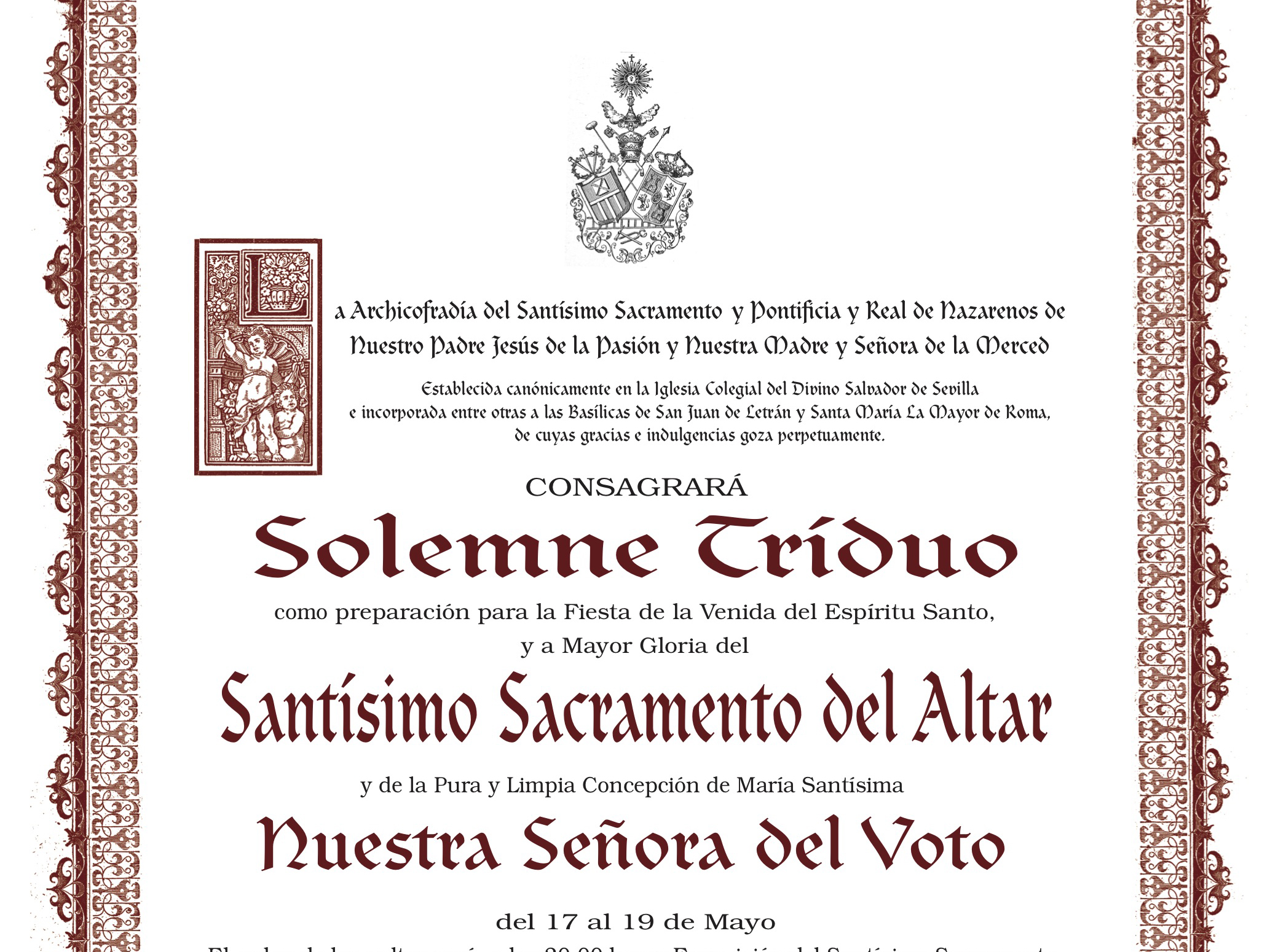 Cultos al Santísimo Sacramento del Altar y la Pura y Limpia Concepción ...